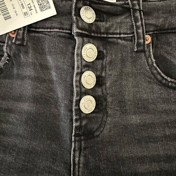 Zara Girls Jeans Wide Leg Exposed Buttons Black Washed Sz 9 - Picture 2 of 6